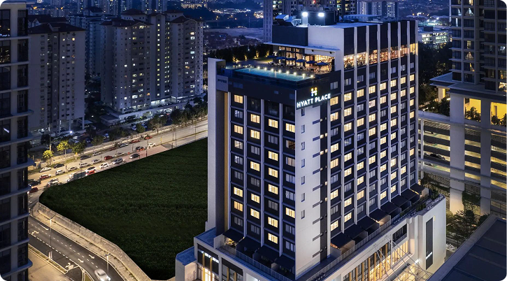Hotel building exterior night
